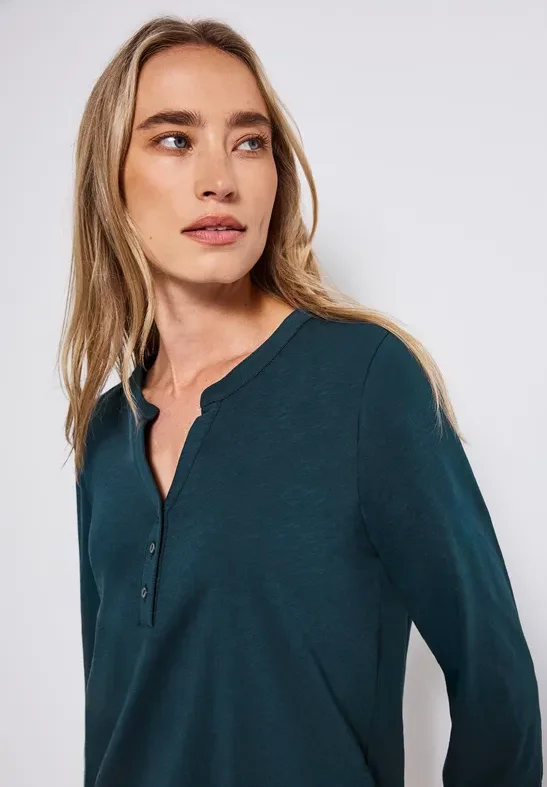 Street One Frauen Split Neck Jersey-Shirt in Türkis, Gr: 40