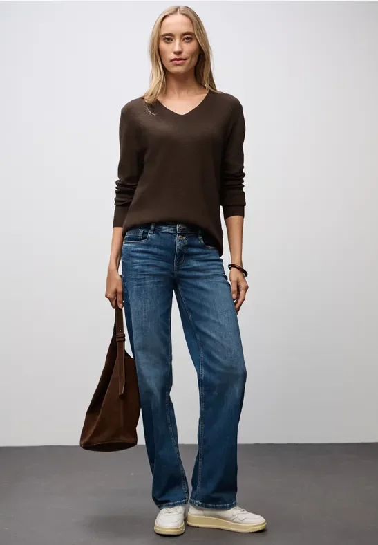 Street One Frauen Basic V-Neck Pullover in Braun, Gr: 36