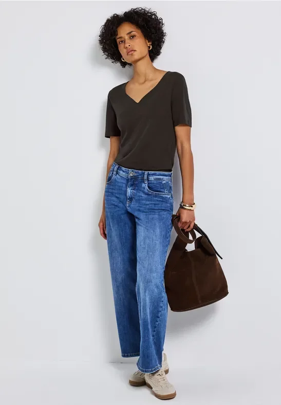 Street One Frauen T-Shirt mit Herzausschnitt in Braun, Gr: 38