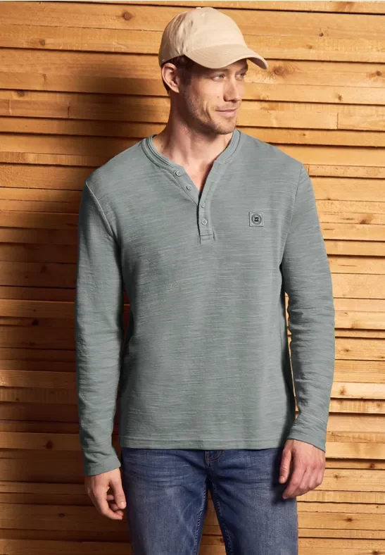 Street One MEN Männer Softes Slub Henleyshirt in Grün, Gr: 3XL