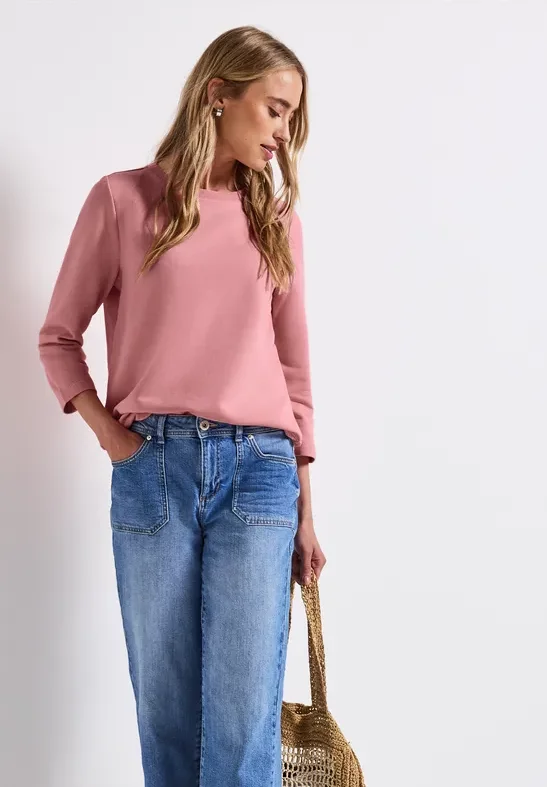 Street One Frauen Sweatshirt in Unifarbe in Rosa, Gr: 38