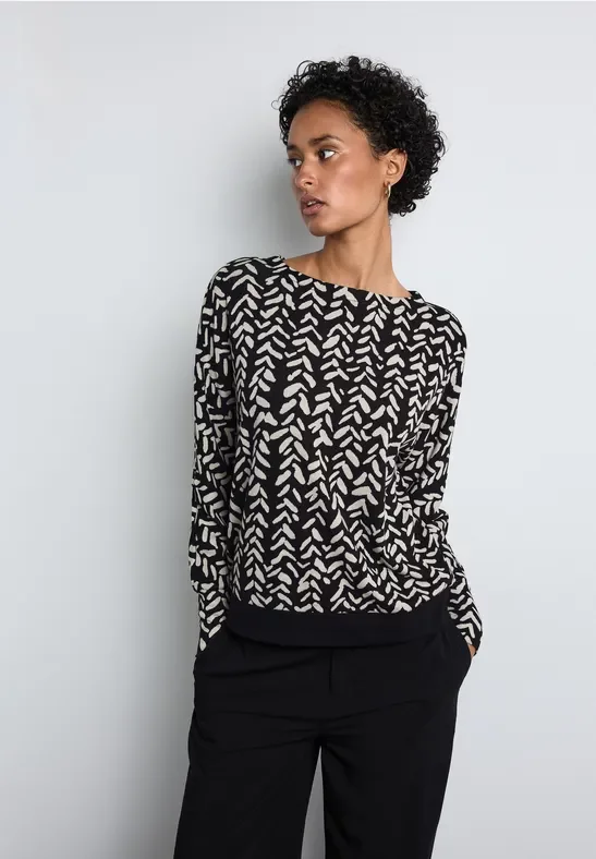 Street One Frauen Jaquard-Shirt in Schwarz, Gr: 34