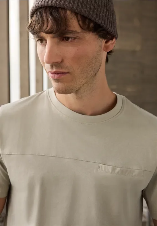 Street One MEN Männer T-Shirt mit Brusttasche in Beige, Gr: L