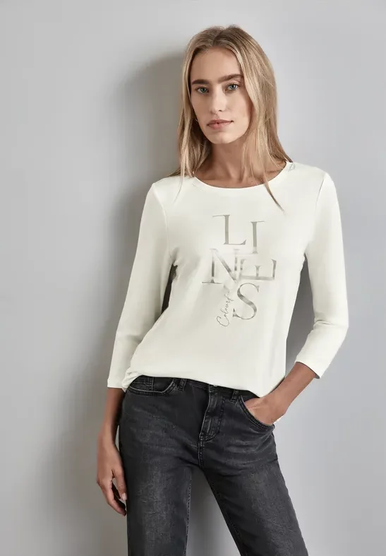 Street One Frauen Shirt mit Artwork in Weiß, Gr: 44