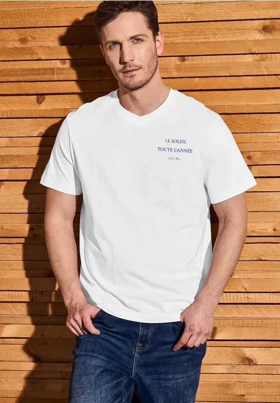 Thumbnail - Street One MEN Männer V-Neck T-Shirt in Weiß, Gr: XXL