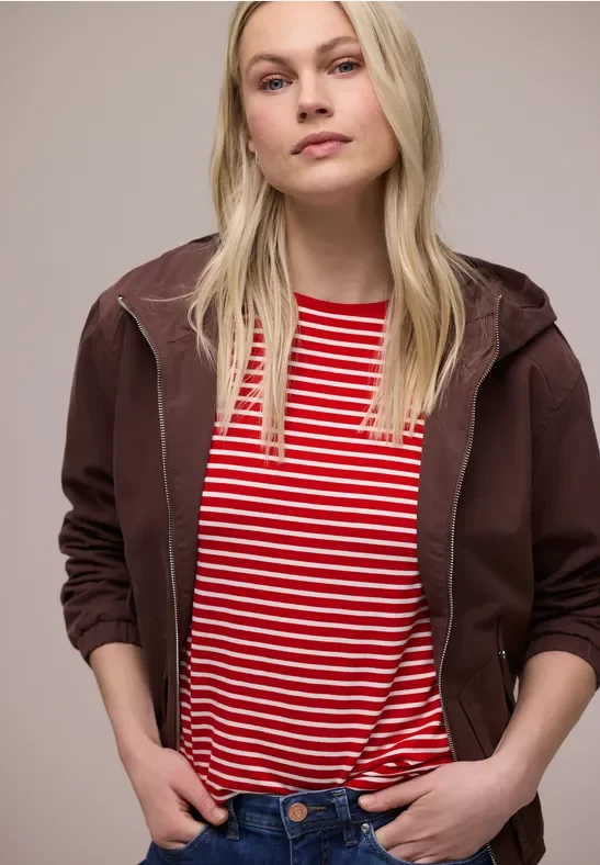 Street One Frauen Dropped Shoulder Shirt mit Streifen in Rot, Gr: 38