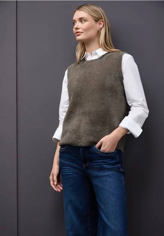 Street One Frauen Ärmelloser Pullover in Braun, Gr: 38