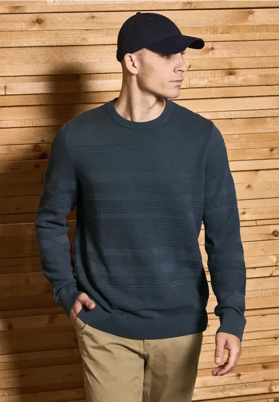 Thumbnail - Street One MEN Männer Strukturstreifen Pullover in Blau, Gr: S