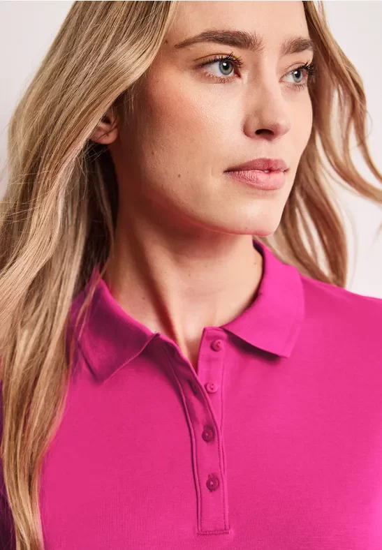 Street One Frauen Kurzarm Poloshirt in Rippstruktur in Pink, Gr: 38