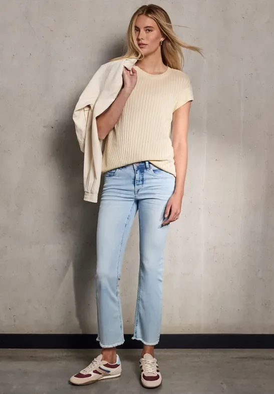 Street One Studio Frauen Shirt mit Rippstruktur in Beige, Gr: 46