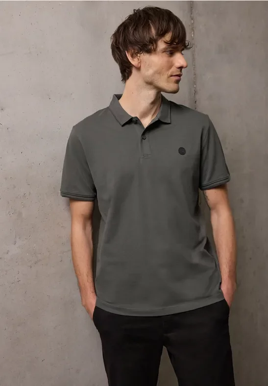 Street One MEN Männer Kurzarm Poloshirt in Stretchqualität in Grau, Gr: L