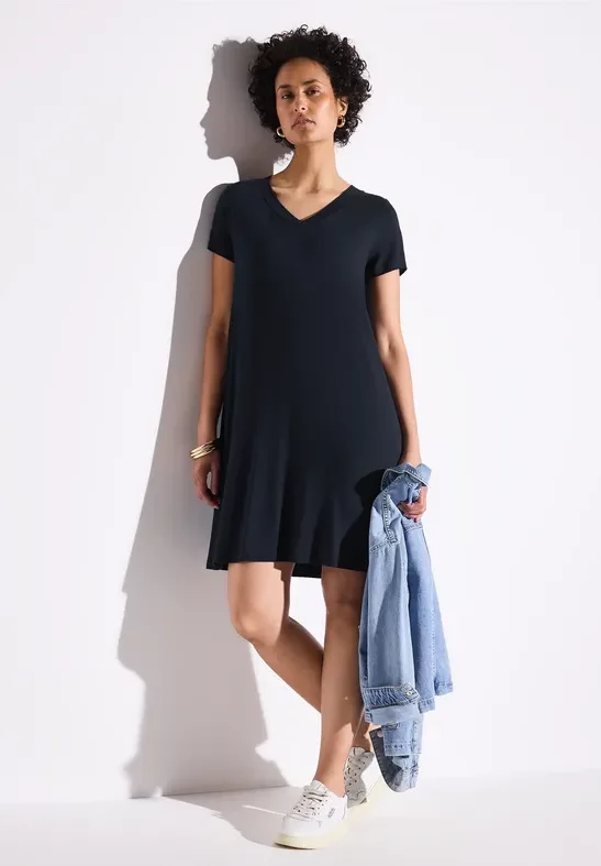Thumbnail - Street One Frauen Jersey-Kleid in Unifarbe in Blau, Gr: 36