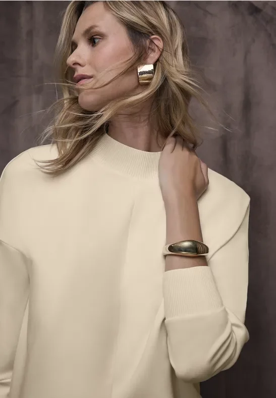 Street One Frauen Shirt mit Ripp-Details in Beige, Gr: 34