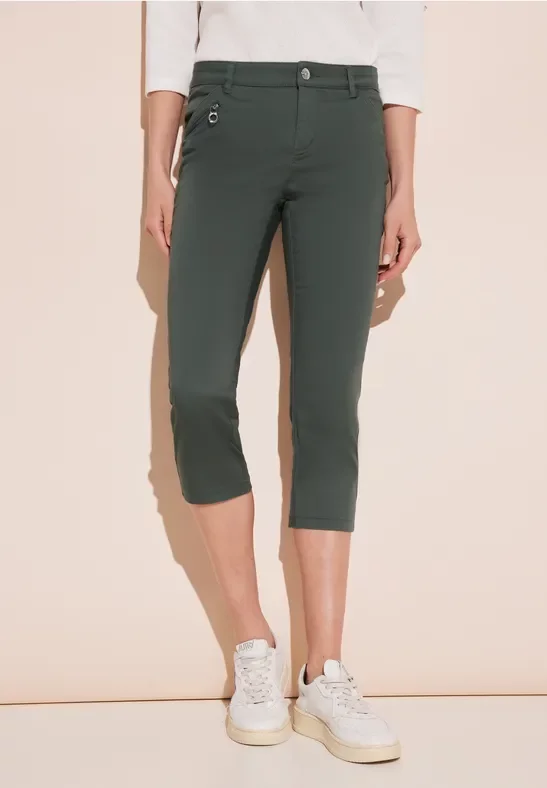 Thumbnail - Street One Frauen 3/4 Hose mit Zipper in Grün, Gr: 38