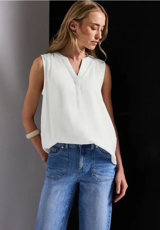 Street One Frauen Split Neck Blusentop in Weiß, Gr: 44