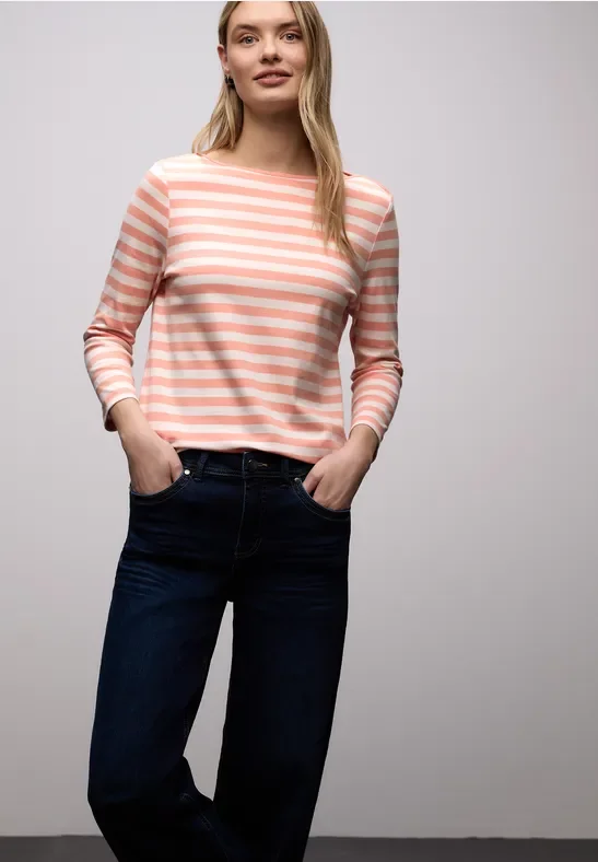 Street One Frauen Gestreiftes Shirt in Orange, Gr: 36