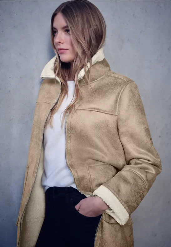 Street One Studio Frauen Jacke mit Teddy-Details in Beige, Gr: 40