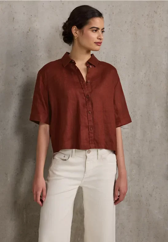 Thumbnail - Street One Studio Frauen Leinen-Hemdbluse in Braun, Gr: 42