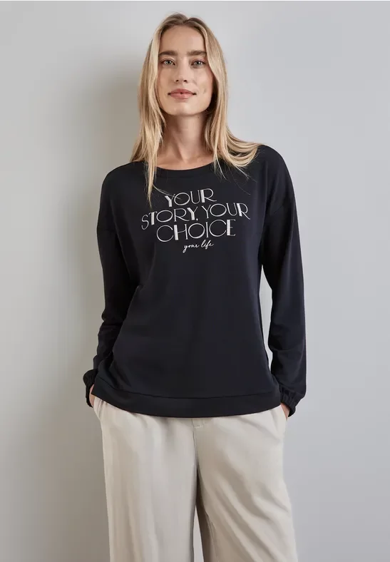 Thumbnail - Street One Frauen Langarmshirt mit Print in Blau, Gr: 34