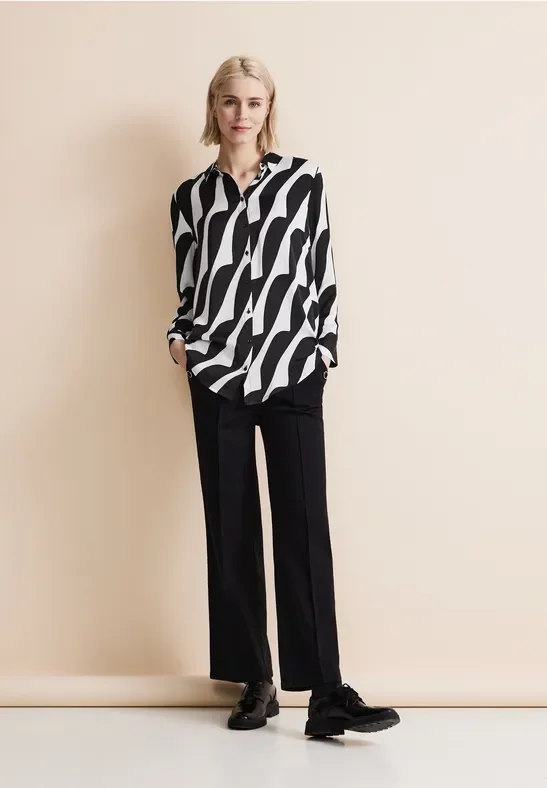 Street One Frauen Lange Printbluse in Schwarz, Gr: 38