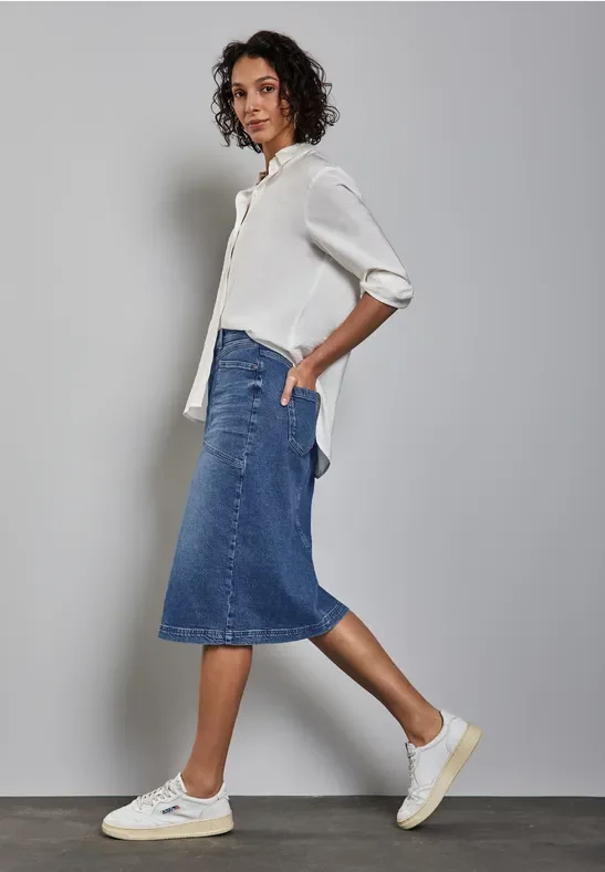 Street One Frauen Midi Pencil Jeansrock in Blau, Gr: 32