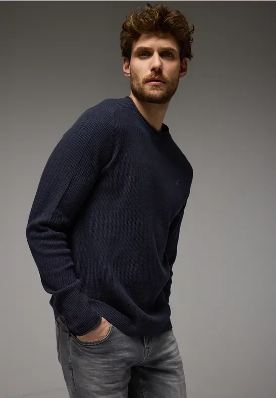 Thumbnail - Street One MEN Männer Pullover mit feiner Struktur in Blau, Gr: 3XL