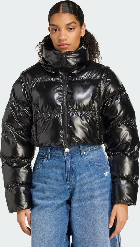 Essentials glänzende 2in1 Pufferjacke, kürzer Geschnitten