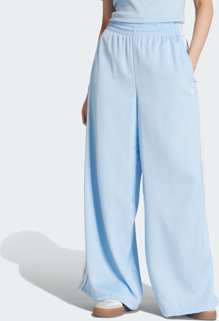 adidas Originals Satin-Hose, weites Bein, Rüschendetails, 3-Streifen