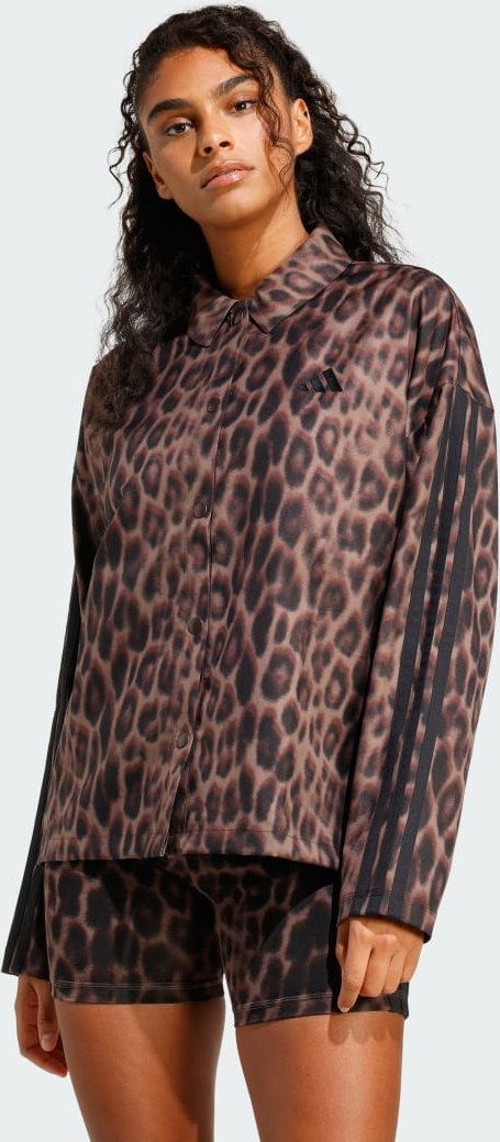 Seasonal Essentials Leopardenprint Woven Hemdjacke mit 3-Streifen