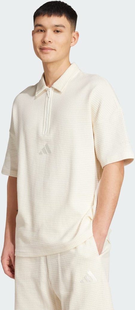 ALL SZN Waffelstrick Poloshirt mit Reißverschluss bis zur Brust