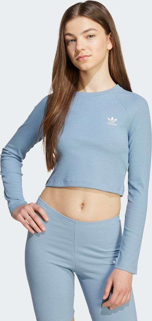 Langärmeliges, kürzer geschnittenes T-Shirt aus Rippstrick für Kinder