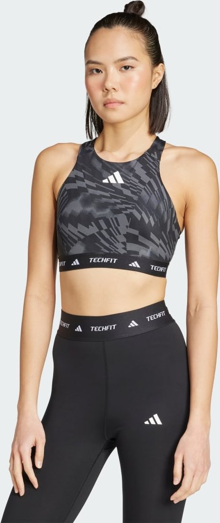 adidas TECHFIT Medium-Support High-Neck Print Sport-BH
