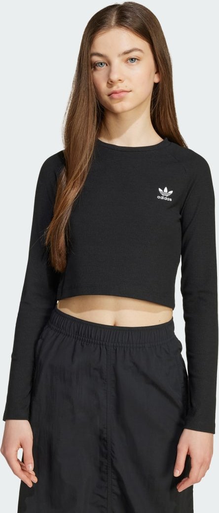 Langärmeliges, kürzer geschnittenes T-Shirt aus Rippstrick für Kinder