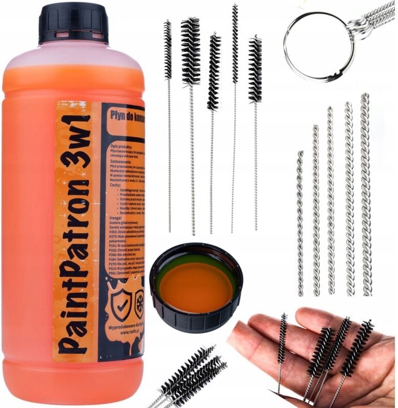 Rosfix Set PaintPatron 3in1 1 L – Reinigungs- & Pflegemittel für Farbspritzgerät + 10 Reinigungsbürsten Für Kolben- & Me...