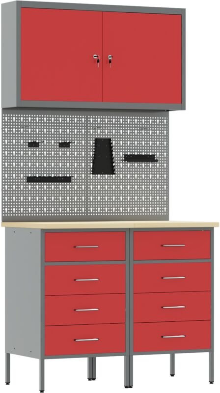 5-tlg. Werkbank-Set Rot Stahl vidaXL