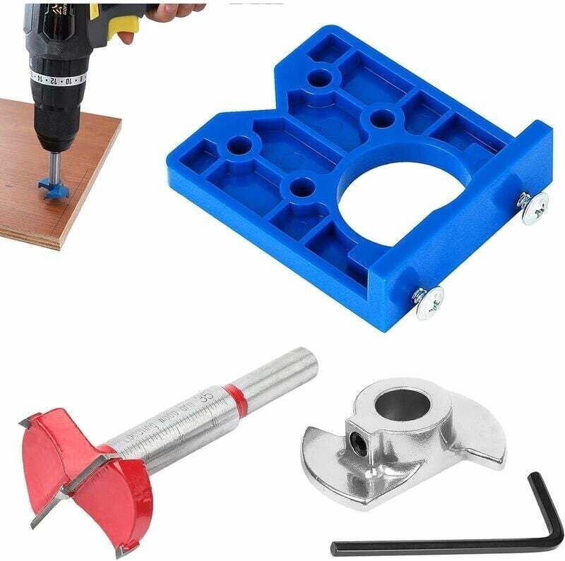 4-teiliges Set für verdeckte Scharniermontage, Scharnierbohrlehre, Forstnerbohrer für Holz, Scharnierlochöffner, Scharni...