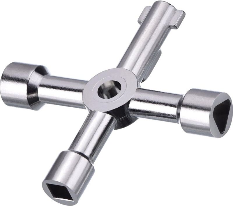 4-Wege-Multifunktionsschlüssel für Gas, Wasser, Strom, Verteilerkasten und Medikamentenschrank, Silber