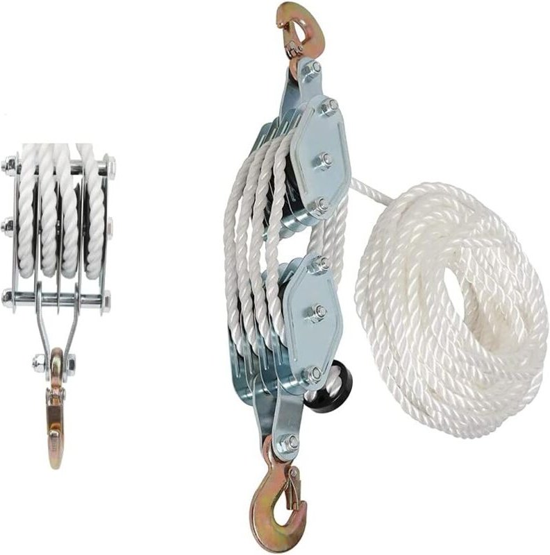 2-Tonnen-Seilzugrolle, maximale Belastung 2 Tonnen, robuste Stahlhaken, Heberolle, 20 m Nylonseil, Lager, Heben und Bewe...
