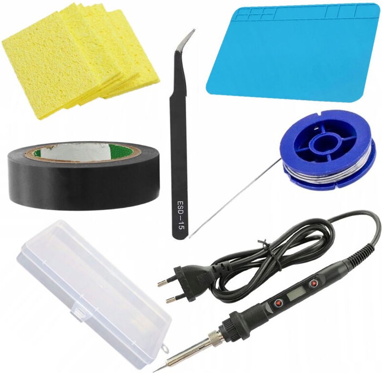 Rosfix Lötkolben 80W OC80W + Matte 20x30 + Schwamm + Zinn 0,8x10 + gebogene Pinzette + schwarzes Isolierband + KUNSTSTOF...
