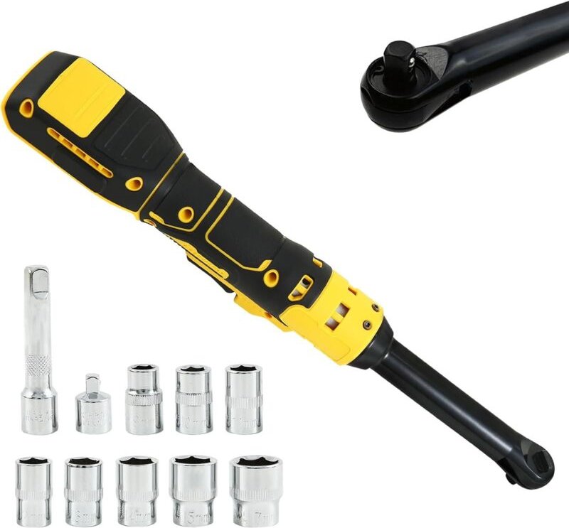 Verlängerter 3/8"-Akku-Ratschenschlüssel, kompatibel mit Dewalt 18V/20V-Akkus, 320 U/min, 6"Kopf und LED-Leuchte, inklus...