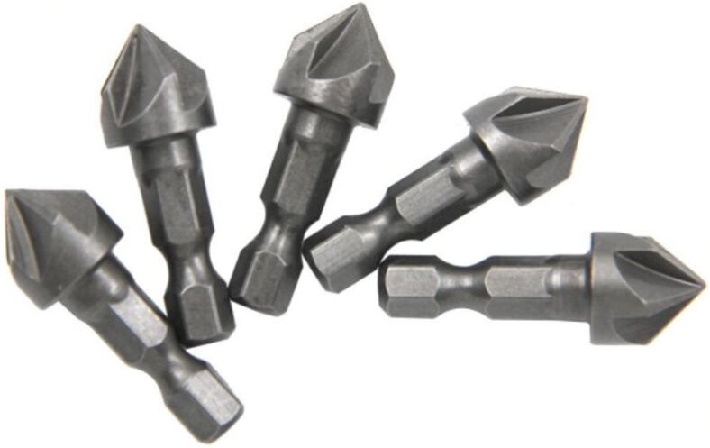 Set mit 5 Kegelbohrern (6,35 mm) mit 6,35-mm-Sechskantschaft, 6,35-mm-Entgratungslöchern und Körner, für Holz, Sperrholz...