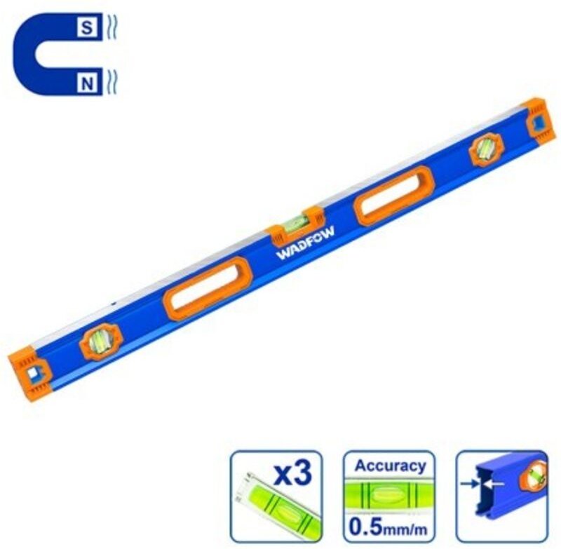 Magnet-Wasserwaage 80 cm, beidseitig gefräst, 3 Libellen, starke Magnete, farbiges Etui