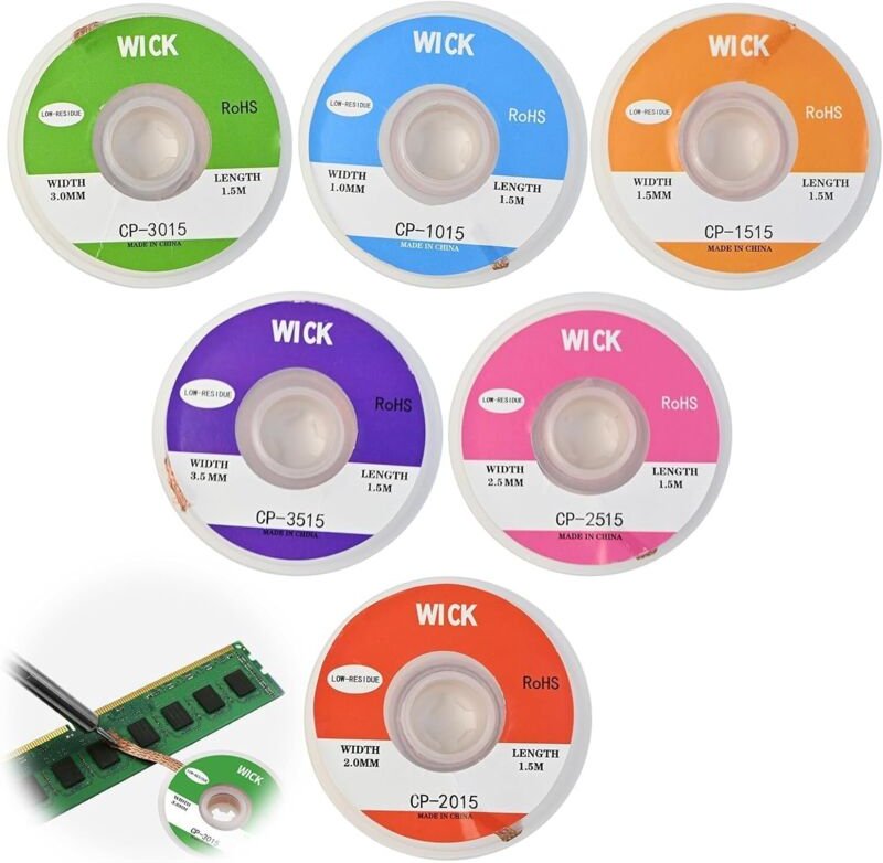 Stück Entlötlitzen, 1,5 m Entlötlitze (1,0/1,5/2,0/2,5/3,0/3,5 mm), Entlötlitze zum Entfernen von Lötzinn und Zerlegen e...