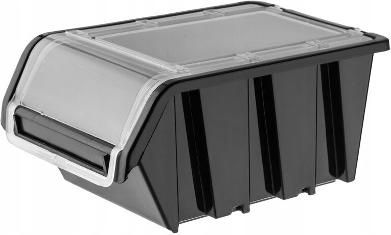 KADAX Stapelkiste mit Deckel, aus PP Kunststoff, Schwarz, 1 Stück, 490 x 298 mm