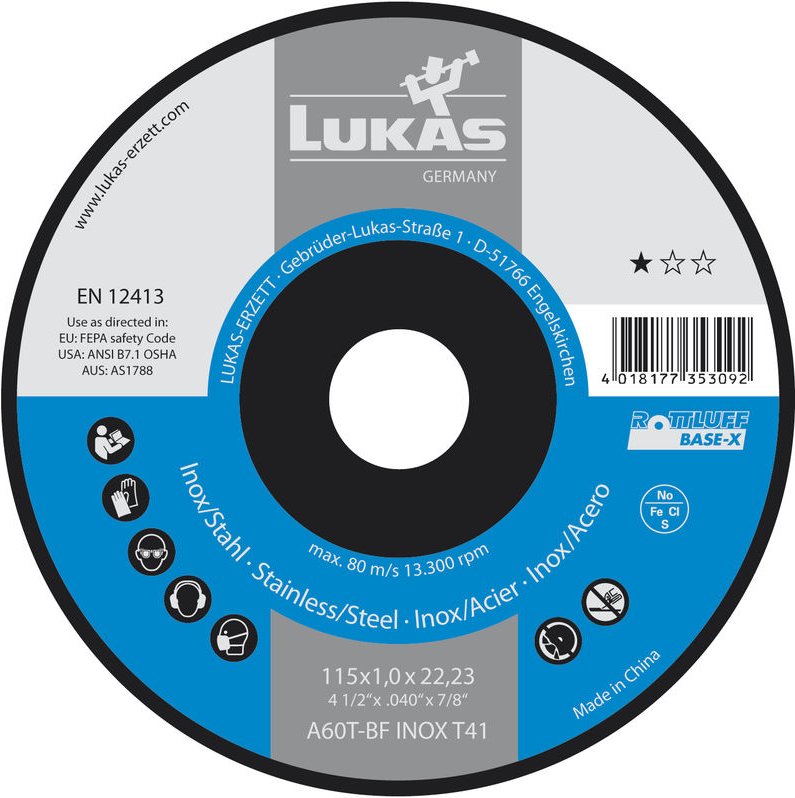 Lukas - Trennscheibe Base-X gerade Form 115 x 1,0 x 22,23 mm