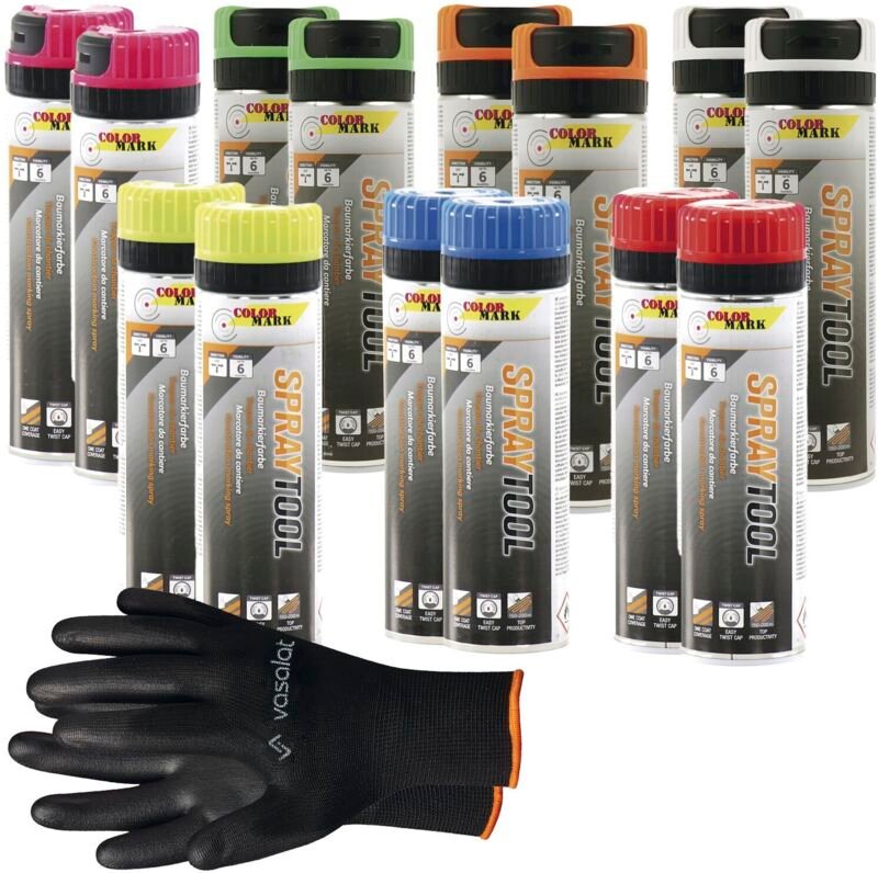 Markierungsspray Set - Markierspray Neon gelb, orange, blau, weiß, grün, pink, rot für schnelle und saubere Markierungen...