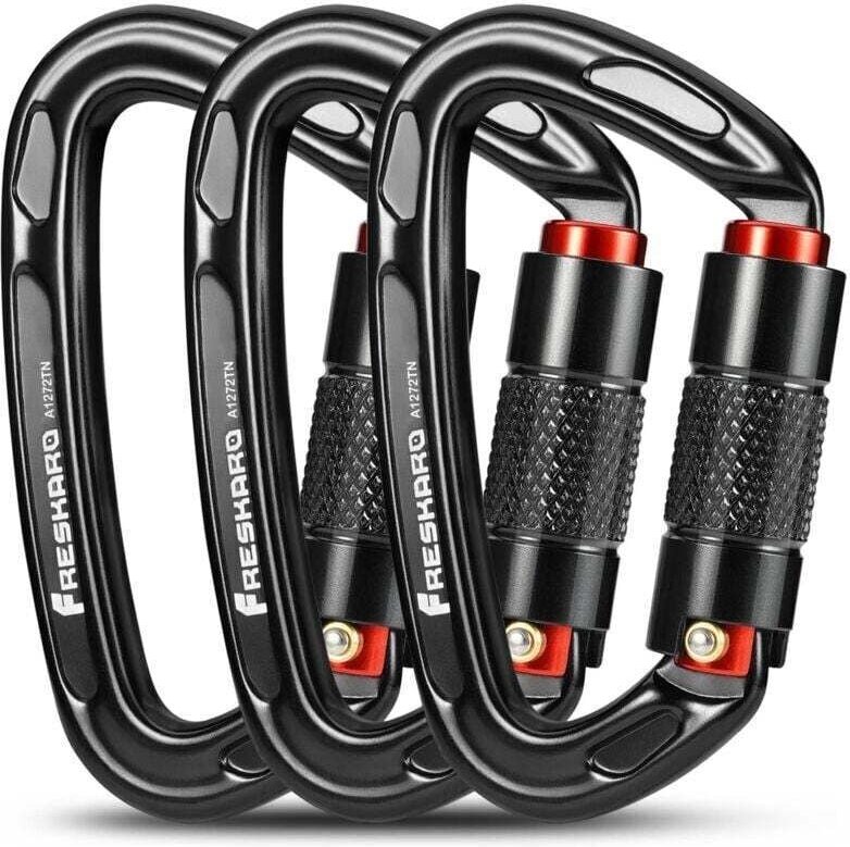 Kletterkarabiner Aufhängung/Sicherheit 25 kN, CE-zertifiziert, 10 cm, schwarz/grau Für Bergsteiger, Hängematten- und Hun...
