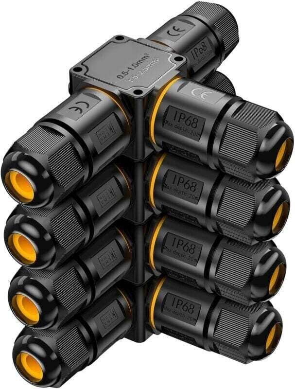4 Stück IP68 wasserdichte Kabelverbinder, 3-Wege-Anschlussdose, wasserdichter Verbinder, 3 x U-förmige Drähte, Gartenans...