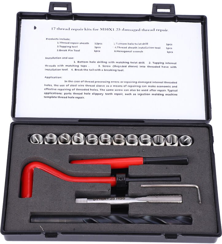 Eosnow 17-teiliges Gewindereparaturset M10x1,25 Edelstahl-Gewindebohrer-Set für Innengewinde