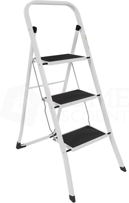 Home Discount - 3-stufige Klappleiter aus robustem Stahl mit rutschfesten Stufen, faltbar und tragbar, Weiß, h 103 x b 4...